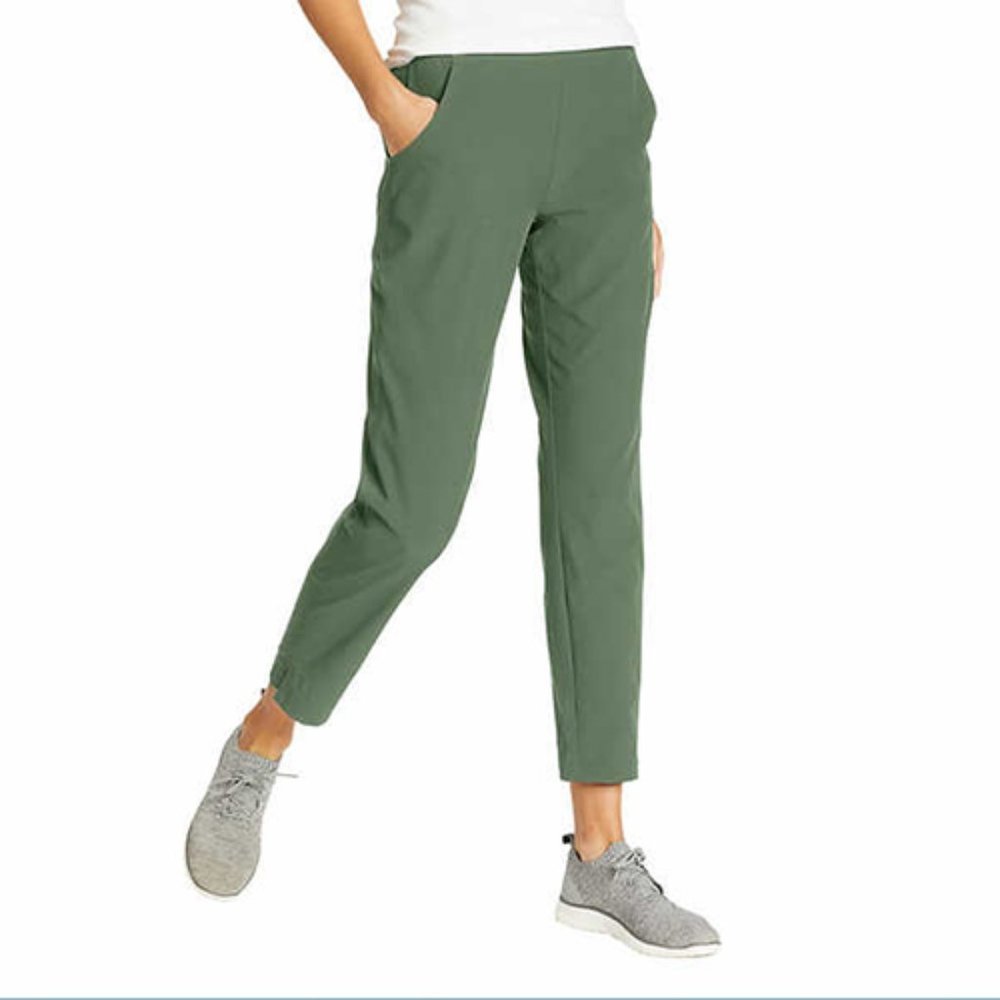 Eddie Bauer Women's Traveler Ankle Pants Lightweight UPF 50+ GREEN